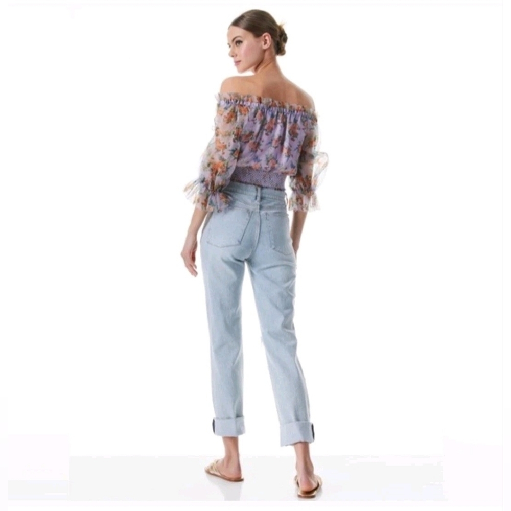 ALICE + OLIVIA Caprina Silk Puff Sleeve Off Shoulder Crop Top Size Small NWOT - Picture 9 of 15